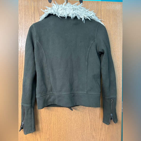 Aeropostale jacket 87 Moto jacket olive green Sherpa faux fur size Small zipper - Picture 3 of 16